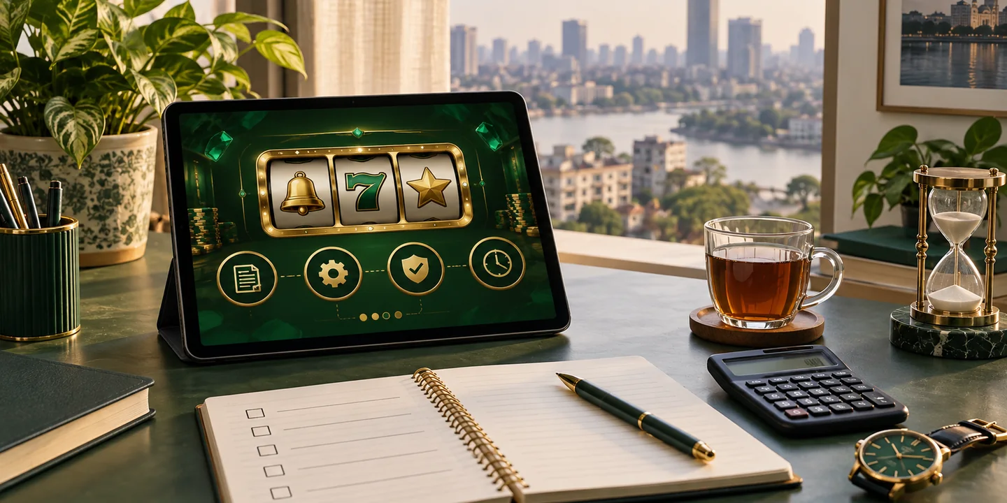 A tablet, rules checklist, calculator and watch on a desk with Dhaka visible in the background.